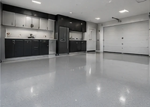Grey full-flake epoxy garage flooring in a clean Melbourne garage